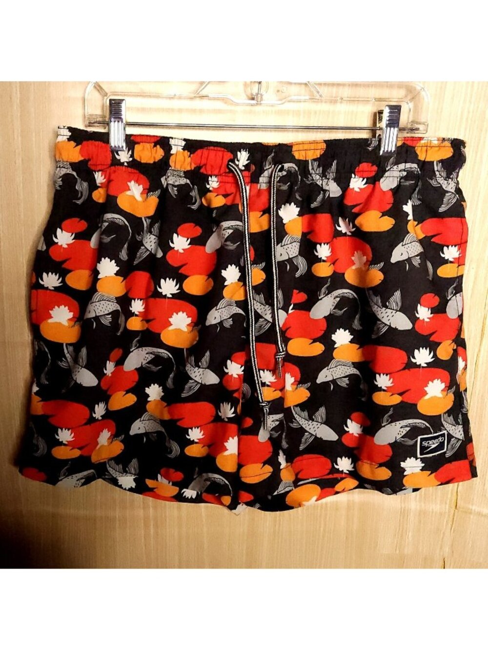 Speedo Mens Black Orange Koi Fish Print Swim Trunks XL